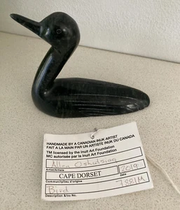 Inuit carved loon bird soapstone signed Allen Oshutsiaq 2019 original tag - Picture 1 of 10