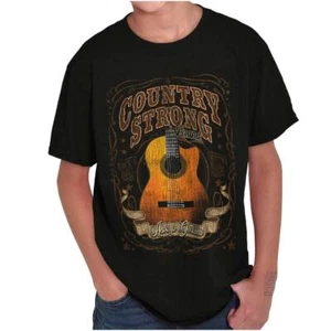 Country Music Strong Always Genuine Guitar Youth Crewneck T Shirts Boy or Girl - Picture 1 of 7