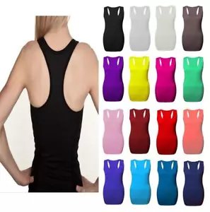 NEW LADIES RACER MUSCLE BACK BODYCON UNDER TOP GYM YOGA VEST SHIRT PLUS 8-26 - Picture 1 of 22