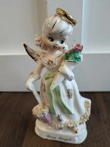 Vintage Knobler Co Japan May Angel Figurine Spaghetti Trim Parasol Flowers RARE  - Picture 1 of 11