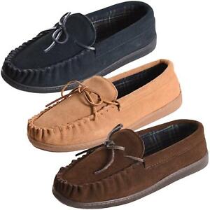 Sleepers Mens Moccasin Slippers Loafers Gunuine Suede Leather Casual Rubber Sole