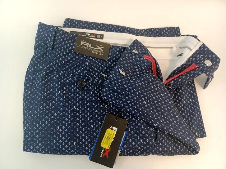 POLO GOLF Ralph Lauren Shorts Men's 32 Navy Blue classic Tartan Shield Logo