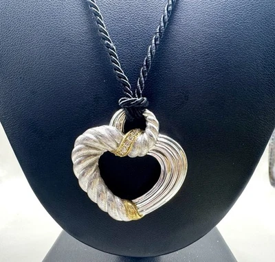 Colar Judith Ripka prata esterlina gema transparente cordão ajustável coração 36" - Imagem 1 de 4