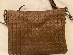 Valentina Italy Crossbody Bag Brown Woven Leather Shoulder Purse - Picture 1 of 8