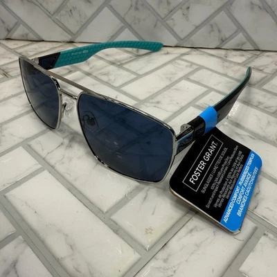 NWT Foster Grant Sunglasses AVC 23 547 SIL Black/Turquoise Aviator Frames - Image 1 of 4