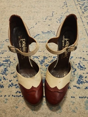 Vintage Patinos Designer Shoes Platform Cream And Burgundy Size Unknown - Image 1 of 4
