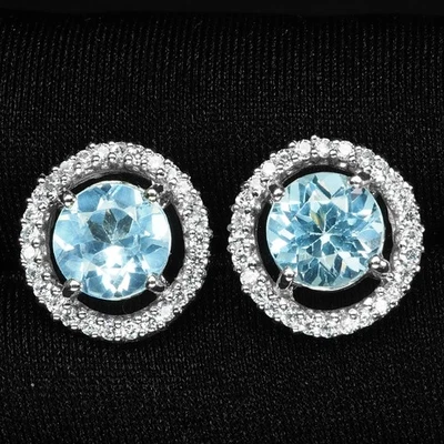 Pendientes Clásicos Bebé Azul Aguamarina 3.30Ct Plata de Ley 925 Oro Blanco Foto 1 de 4