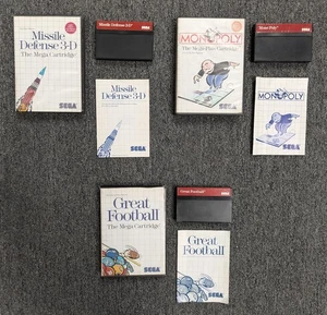 Sega Master System Games Lot Missile Defense 3D, Monopoly, Great Football CIB - Picture 1 of 4