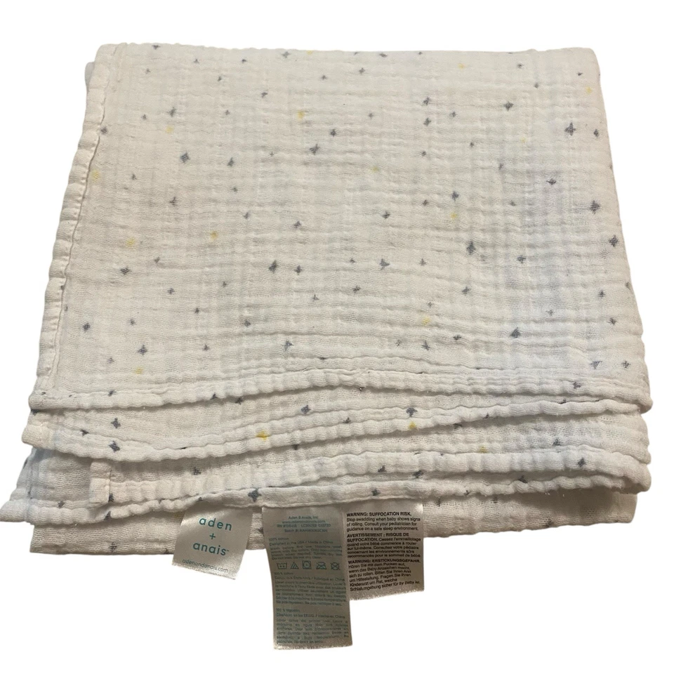 Детское одеяло Aden And + Anais из муслина со звездным принтом синее желтое белое милое - Изображение 1 из 4