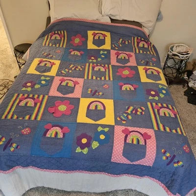 Arizona Jean Co Edredón Completo Reina 86x86 Arco Iris Mariposa Apliques Flor Denim Foto 1 de 4
