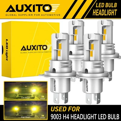 4X AUXITO H4 9003 60W LED Headlight Kit High Low Beam Amber Yellow Bright Bulb C - Image 1 of 4