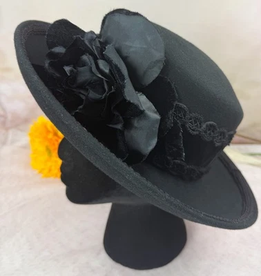 Sombrero de lana negro para mujer ERIC JAVITS con terciopelo y cinta/tela rosa **LEER** Foto 1 de 4