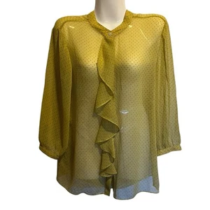 Banana Republic Yellow Polka Dot Blouse Medium Ruffle Front Sheer Coquettecore - Picture 1 of 7