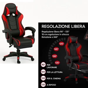 Sedia Gaming Ergonomica Reclinabile in Ecopelle Poggiapiedi e Cuscini Lombari - Foto 1 di 6