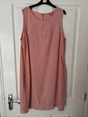 Next Ladies Peach Stripe Shift Dress With Side Pockets Size 14 - Image 1 of 4