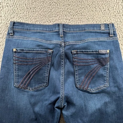 Pantalones de mezclilla para mujer 7 For All Mankind azul acampanado 32 elásticos tiro alto dobladillo crudo Foto 1 de 4