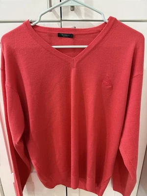 MARBAS Italy Mens Extra Fine Merino Wool V Neck Sweater Coral LT Weight Classic - Image 1 of 4
