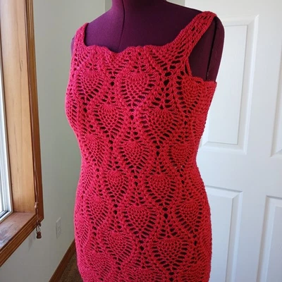 Vestido de encaje de ganchillo rojo talla M - 2X bodycon midi tubo vestido cubierta de natación talla grande Foto 1 de 4