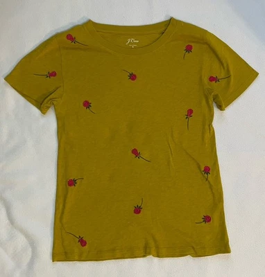 Camisa feminina J Crew Roses Crew em excelente estado usado dourada Chartreuse amarela rosa pequena P - Imagem 1 de 4