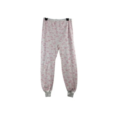 Vintage Hanes Her Way Floral Thermal Waffle Knit Pants Womens XL Pink White READ - Image 1 of 4
