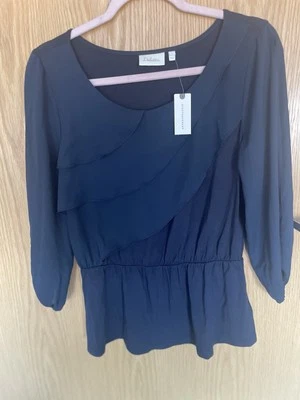NWT Anthropologie Deletta Alee Ruffle Peplum Split Sleeve Blouse Top Size Small - Imagem 1 de 4