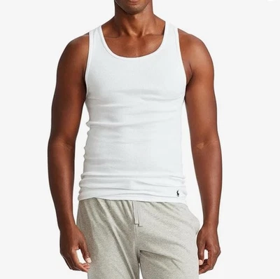 Paquete de 3 camisetas sin mangas Polo Ralph Lauren de algodón de ajuste clásico blancas talla mediana para hombre Foto 1 de 4