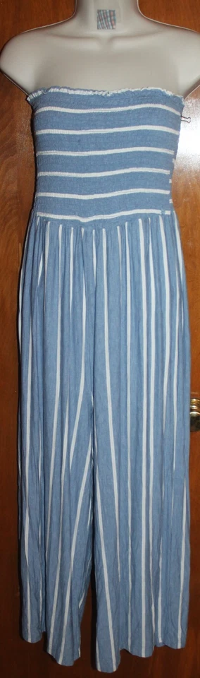 HEM & THREAD Ladies'Medium STRAPLESS JUMPSUIT (blue/white stripe) EUC - Image 1 of 1
