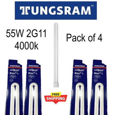 Tungsram LongLast 55w 2G11 4000k 4 Pin Fluorescent Lamps Pack of 4 Bulbs Biax L - Image 1 of 4