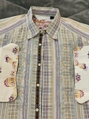 Camisa de Vestir Robert Graham Cachemira Bordada L/S Multicolor Rayas Talla Grande Foto 1 de 4