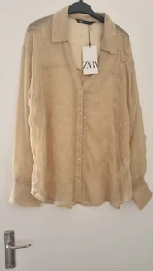 Bnwt Zara Semi-sheer Beige Embroidered Shirt Top Blouse Oversized XL Extra Large - Picture 1 of 16
