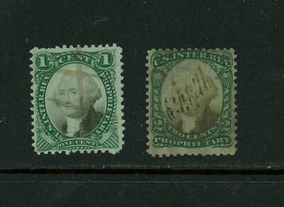 USA Scott # RB1 RB2 Green F-VF Used BOB Proprietary Revenue US Stamps Cat $44 - Image 1 of 2