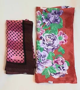 Vtg 2 Oscar De La Renta Floral Large Silk Scarf Japan & Pink Polka Dot Scarf - Picture 1 of 5