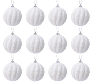 12 Weihnachtskugeln 8cm Kunststoff Glitzer geriffelt Styropor Christbaumkugeln - Bild 1 von 8