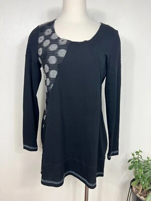 Top túnica Tricotto para mujer negro con panel de lana retazos talla mediana artística París Foto 1 de 4
