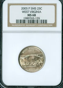 2005 P WEST VIRGINIA QUARTER NGC MS68 SMS   . - Picture 1 of 2