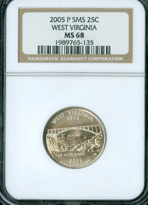 2005 P WEST VIRGINIA QUARTER NGC MS68 SMS   . - Image 1 of 2
