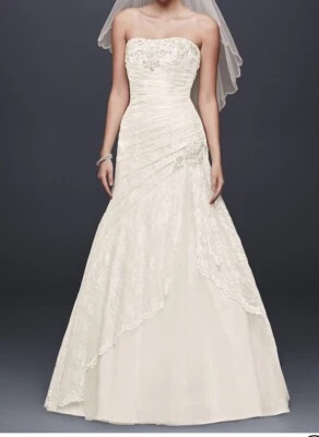 Vestido de Noiva Clássico Linha A Tamanho 6 Ajuste e Flare 2 Camadas Slip, Ambos Novos com Etiquetas - Imagem 1 de 4