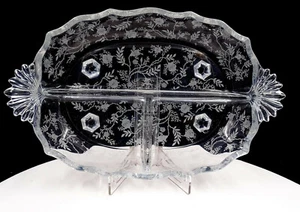 FOSTORIA Chintz Clear Crystal 3 Part Relish Dish (ETCHED) 12 1/4" - Picture 1 of 4