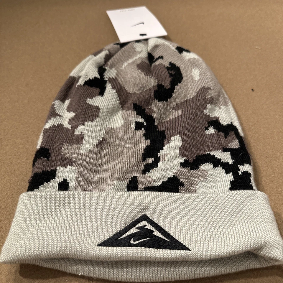 Nike Dri-fit Trail Camo Running Beanie Unisex Moon Fossil/white OSFM DV3344-100