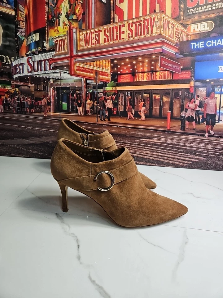 Nine West Brown Suede Leather Zipper Up Pointed Toe 3" Heels Pump Shoes 7.5M - Image 1 of 4