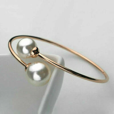 Women Silver Pearl Bracelet Lucky Beads Charm Adjustable Bangle Jewelry Gift - Image 1 of 4