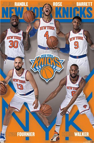 NEW YORK KNICKS SUPERSTARS 22x34 WALL POSTER - Barrett, Randle, Rose, Fournier + Cover