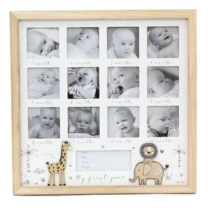 Wooden 12-Aperture Keepsake New Baby Photo Frame for First Year Memories - Picture 1 of 5