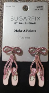 NEW SUGARFIX BY BAUBLEBAR PINK BALLET SLIPPERS CRYSTAL DANGLE EARRINGS, NWTS - Picture 1 of 8