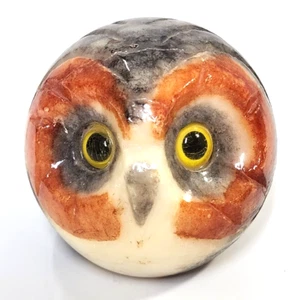 Pisapapeles vintage de búho de alabastro ojos de vidrio tallados a mano MCM redondo hecho en Italia - Imagen 1 de 6