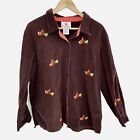 Quacker Factory Top Size Xl Corduroy Embroidered Leaves Fall Autumn Button Down