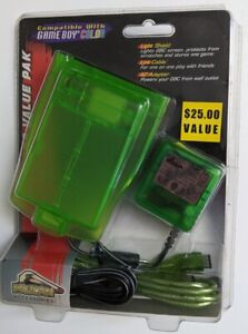 Pelican Game Boy Color GBC Value Pak Clear Green Light Shield Cable Power Supply