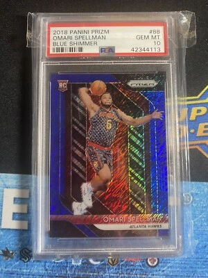 Omari Spellman PSA 10 Blue Shimmer 2018 Prizm Rookie 6/7 Jersey Number Lebanon - Image 1 of 2