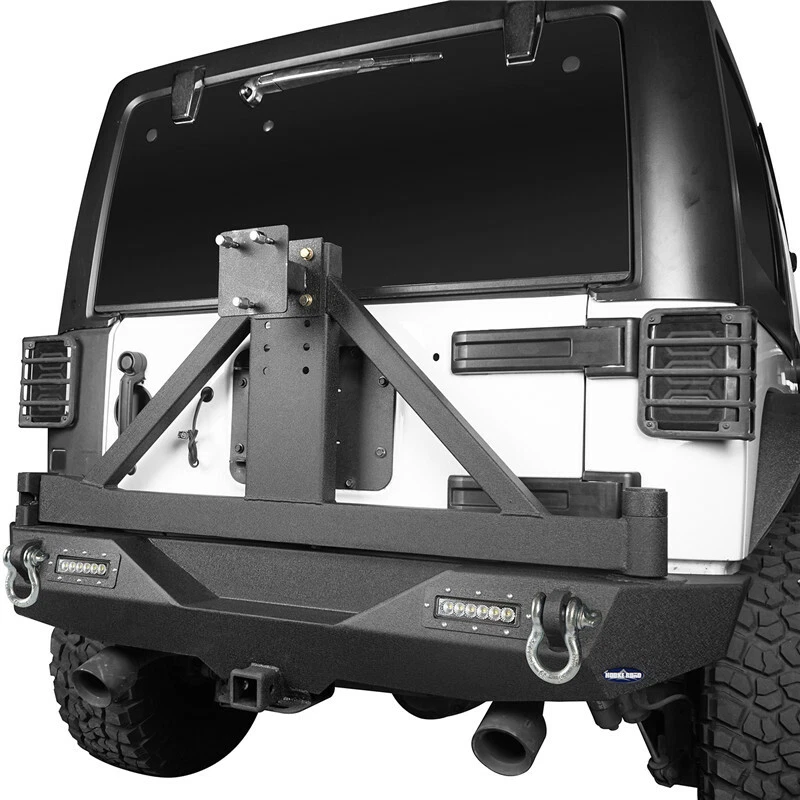 Parachoques trasero Fit Jeep Wrangler JK 2007-2018 con portador de neumáticos y luces LED de 18 W Foto 1 de 4