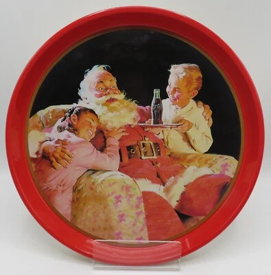 1995 Coca-Cola metal serving tray Santa hugged by girl, Christmas - Image 1 of 4